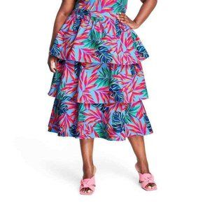 Tropical Print Midi Skirt